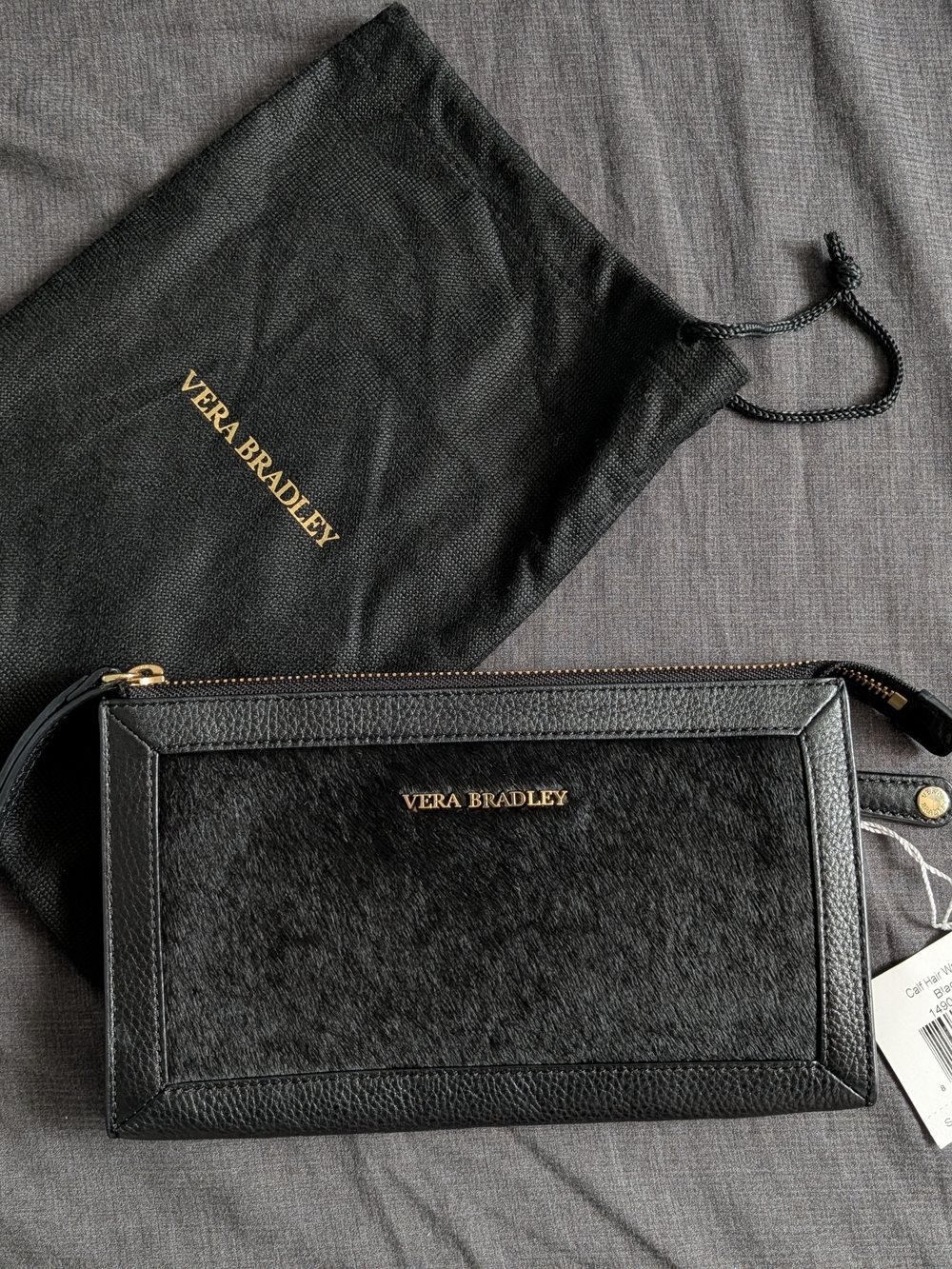 NWT Vera Bradley Calf Hair Wristlet in black genuine leather